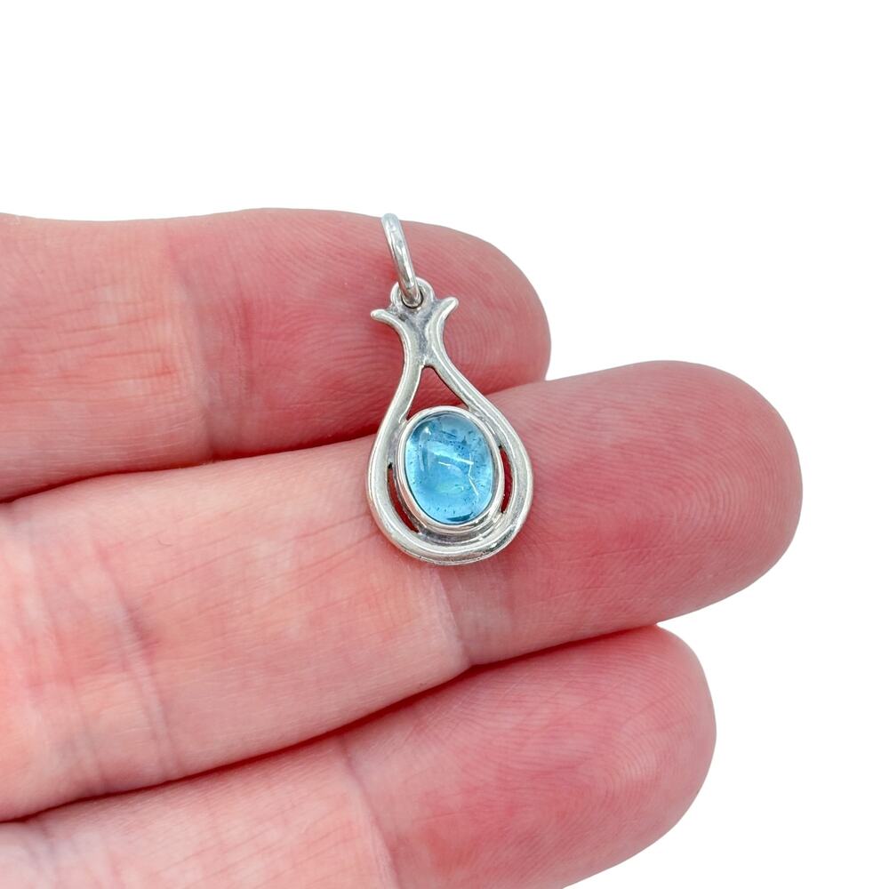 Vintage Sterling Silver 925 Blue Glass Pendant